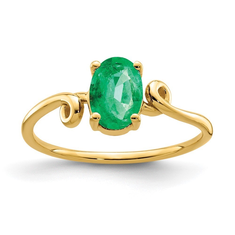 Million Charms 14k Yellow Gold 7x5mm Oval Green Emerald ring, Size 5.5